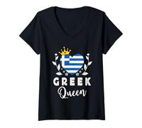 Femme Greek Queen Greece Flag Proud Greek Woman T-Shirt avec Col en V