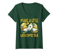 Femme Green Dandelion Make A Little Wish Gnome Graphic For Summer T-Shirt avec Col en V