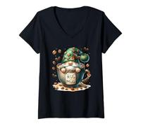 Femme Green GNOME Graphic for Women Hug in A Mug for Coffee Mom T-Shirt avec Col en V