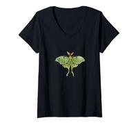 Femme Green Luna Moth Design Mystical Nature Insecte Art T-Shirt avec Col en V