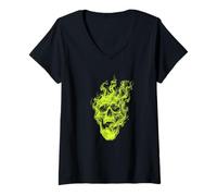 Femme Green Smoke Skull Gothic Rock Dark Art Biker Gift T-Shirt avec Col en V