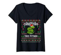 Femme Green Tree Python Pull de Noël Moche Serpent de Noël T-Shirt avec Col en V