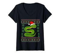 Femme Green Tree Snake Ugly Christmas Pull de Noël Herpetology T-Shirt avec Col en V
