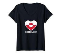 Femme Greenland Flag Groenland Coeur T-Shirt avec Col en V