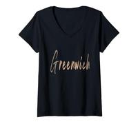 Femme Greenwich Connecticut Design Vintage élégant T-Shirt avec Col en V