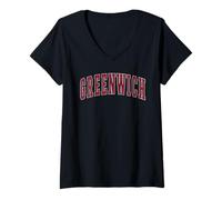 Femme Greenwich Connecticut Souvenir College Style Texte Rouge T-Shirt avec Col en V