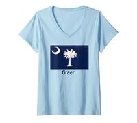 Femme Greer South Carolina Drapeau USA Souvenir T-Shirt avec Col en V