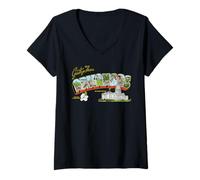 Femme Greetings from Arkansas Carte Postale rétro T-Shirt avec Col en V