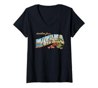 Femme Greetings from Havana Cuba Carte Postale T-Shirt avec Col en V