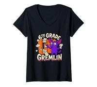 Femme Gremlin Middle Funny School Mischief Locker Kid 6th Grade T-Shirt avec Col en V