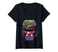 Femme Gremlins Boîte Gizmo Motif Halloween T-Shirt avec Col en V