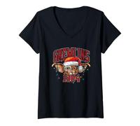 Femme Gremlins Varsity Christmas T-Shirt avec Col en V
