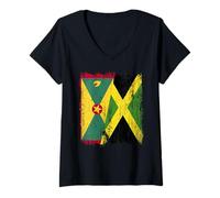 Femme Grenade Jamaïque Demi Drapeau Grenadien Patrimoine Jamaïque T-Shirt avec Col en V