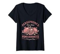 Femme Grenades Dark Academia Persephone T-Shirt avec Col en V