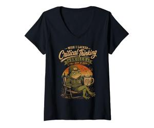 Femme Grenouille Amusante - Compétences de pensée Critique - Camping T-Shirt avec Col en V