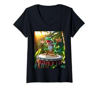 Femme Grenouille coquí portoricaine jouant sur le tambour Barril de Bomba Hommes T-Shirt avec Col en V