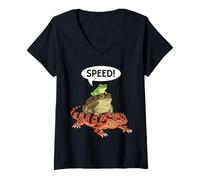Femme Grenouille Crapaud Monstre de Gila Empilés Humour Reptile T-Shirt avec Col en V