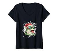 Femme Grenouille de Noël Amusante | Vacances de Noël T-Shirt avec Col en V