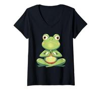 Femme Grenouille drôle en position de lotus T-Shirt avec Col en V