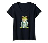 Femme Grenouille en pyjama, prête pour une aventure endormie T-Shirt avec Col en V