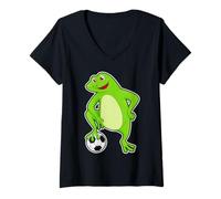 Femme Grenouille Footballeur Football Sport T-Shirt avec Col en V