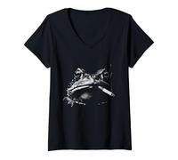 Femme Grenouille fumant Une Cigarette drôle Edgie Toad Animal T-Shirt avec Col en V