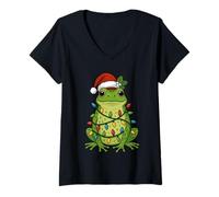 Femme Grenouille Lumineuse Sapin de Noël Pyjama Filles garçons Grenouille de Noël T-Shirt avec Col en V