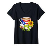 Femme Grenouille Porto Rico Drapeau portoricain Fierté portoricain T-Shirt avec Col en V