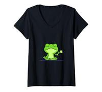 Femme Grenouille Yoga Namaste Méditation Design pour les amoureux des crapauds T-Shirt avec Col en V