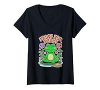 Femme Grenouilles Amusantes pour la Paix T-Shirt avec Col en V