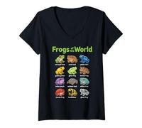 Femme Grenouilles du Monde Mignon Kawaii ambhibien T-Shirt avec Col en V