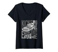 Femme Grey Kicks Rule Everything Around Me Grey Graphic T-Shirt avec Col en V