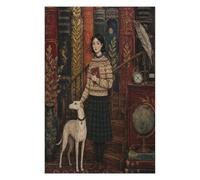 Femme Greyhound Bibliothèque Puzzle 1000 Pièces en Bois, Défi de Réflexion