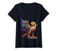 Femme Griffin Mythique Motif Fantasy Art Griffin T-Shirt avec Col en V