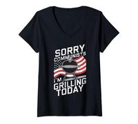 Femme Grill Grill Désolé, communistes, Je Fais des grillades Aujourd'hui, États-Unis T-Shirt avec Col en V