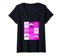 Femme Grille de Morsure de Requin de Couleur Rose Graphique Rose T-Shirt avec Col en V
