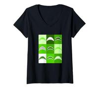 Femme Grille de Morsure de Requin de Couleur Verte Graphique Vert T-Shirt avec Col en V