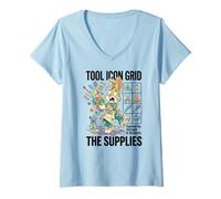 Femme Grille d'icône à Outils alimentée par des Morceaux et des Autocollants pour Les Amateurs de Papier T-Shirt avec Col en V