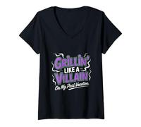 Femme Grillin Like a Villain on My Payed Vacation Labor Day T-Shirt avec Col en V