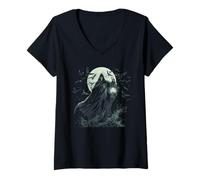 Femme Grim Lantern Reaper - Crowstorm Moon Dark Art T-Shirt avec Col en V