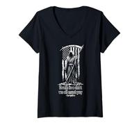 Femme Grim Reaper Death is A Debt We All Must Pay Drapeau américain T-Shirt avec Col en V