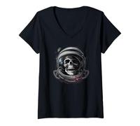 Femme Grim Reaper Inside Casque d'astronaute Tête de Mort T-Shirt avec Col en V