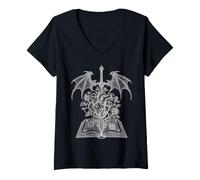Femme Grimoire Dark Fantasy Romance Dragon Fairytale Bookworm T-Shirt avec Col en V