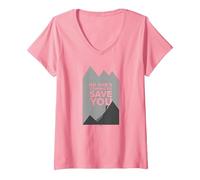 Femme Grimpeur de Motivation « No Ones Coming to Save You » T-Shirt avec Col en V, Rose, S