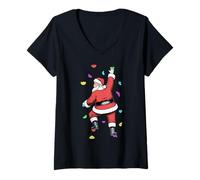 Femme Grimpeur Mural d'intérieur Père Noël grimpeur Amusant T-Shirt avec Col en V