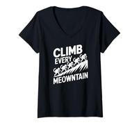 Femme Grimpez Tous Les Amoureux des Chats Meowntain T-Shirt avec Col en V
