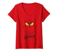 Femme Grinch - Classic Charakter Face T-Shirt avec Col en V