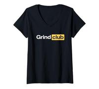 Femme Grind Club - Hustle Mindset, éthique du Travail, Motivation, Argent T-Shirt avec Col en V
