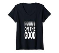 Femme Gris Focus on The Good Monochrome Color Graphic T-Shirt avec Col en V
