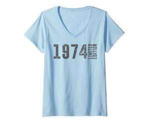 Femme Gris vieilli édition limitée et né en 1974 T-Shirt avec Col en V